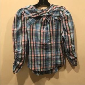 Isabel Marant Esmee Blouse size 34 US 0-2 Twist neck Madras Plaid